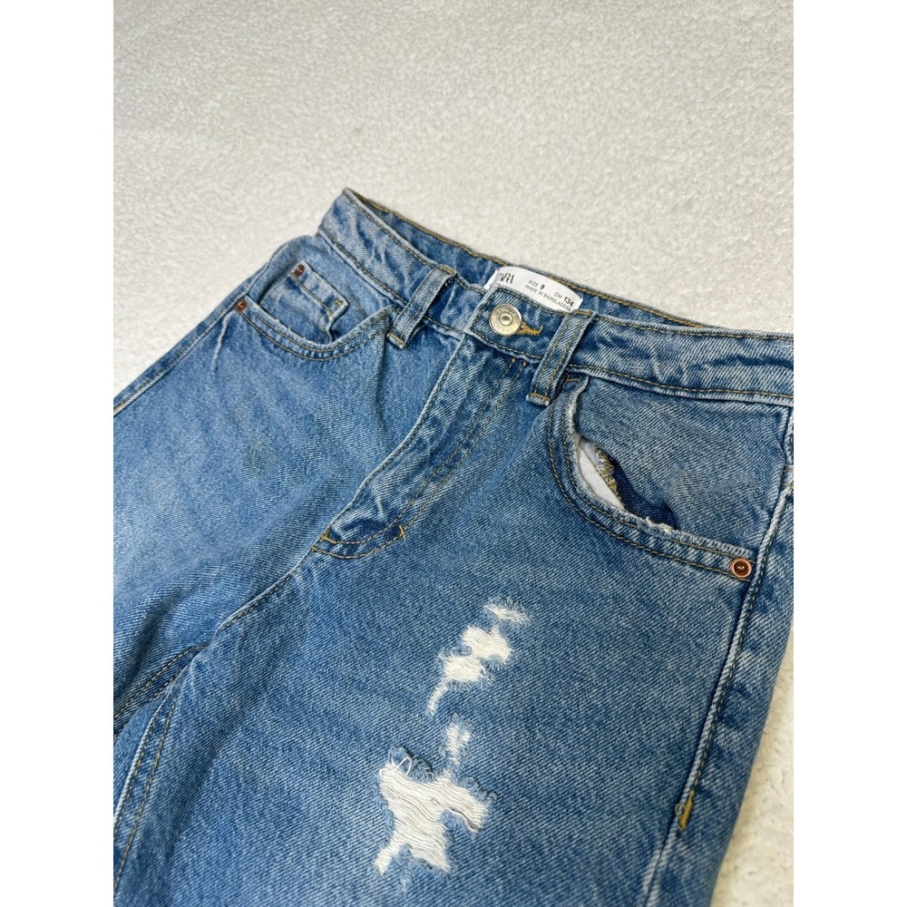 ZARA Kids Jeans Blue Distressed Denim Straight Leg Raw Hem Size 9 - Picture 4 of 6